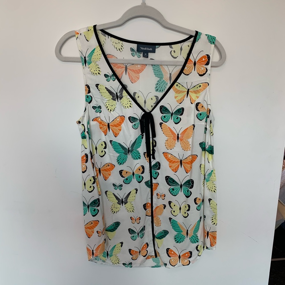 Modcloth butterfly patterned sleeveless blouse - M